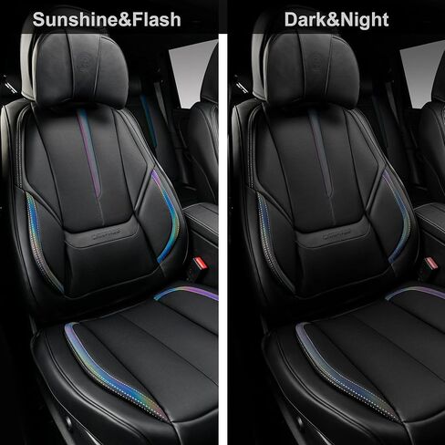 أغطية مقاعد السيارة من جلد نابا من CAR PASS مجموعة كاملة، 5 مقاعد أغطية مقاعد عالمية للسيارات، غطاء مقعد أمامي وخلفي فاخر مقاوم للماء لشاحنة بيك اب سيدان SUV، حرباء قوس قزح سوداء in Kuwait
