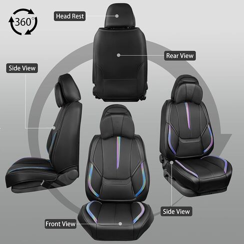 أغطية مقاعد السيارة من جلد نابا من CAR PASS مجموعة كاملة، 5 مقاعد أغطية مقاعد عالمية للسيارات، غطاء مقعد أمامي وخلفي فاخر مقاوم للماء لشاحنة بيك اب سيدان SUV، حرباء قوس قزح سوداء in Kuwait