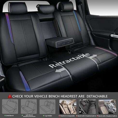 أغطية مقاعد السيارة من جلد نابا من CAR PASS مجموعة كاملة، 5 مقاعد أغطية مقاعد عالمية للسيارات، غطاء مقعد أمامي وخلفي فاخر مقاوم للماء لشاحنة بيك اب سيدان SUV، حرباء قوس قزح سوداء in Kuwait