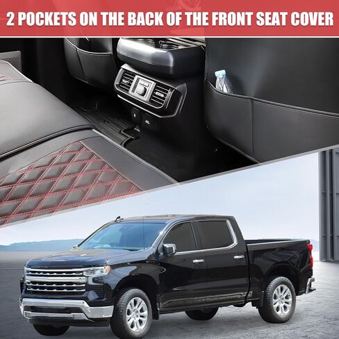 uxcell Car Front Rear Seat Covers for Chevrolet Silverado 1500 2007-2017 for Chevy Silverado 1500 2018-2023 2024 Waterproof Faux Leather Black Blue 5 Pcs in Saudi Arabia