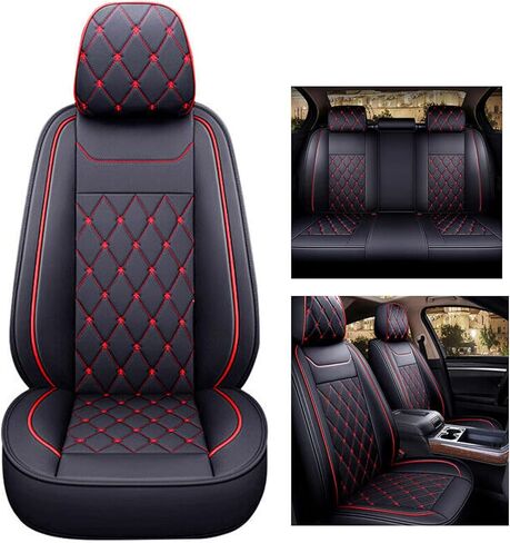 frperce Leather Car Seat Covers Full Set Car Seat Cushion Covers Protector Compatible with 2007-2021 Silverado GMC Sierra 1500（Black） in Kuwait