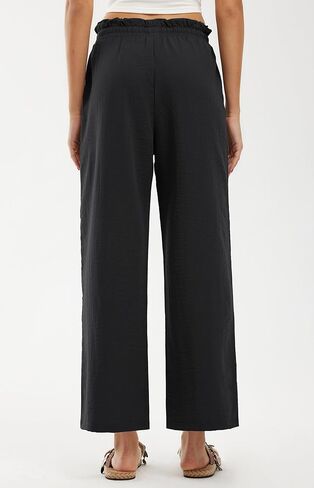 Libin سراويل الكتان النسائية المقلد الصيف عالية الخصر واسعة الساق السراويل بالازو فضفاضة غير رسمية صالة الشاطئ بنطلون مع جيوب in Kuwait