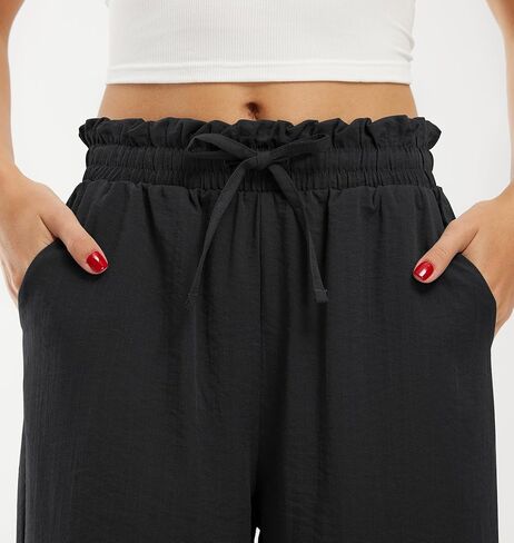 Libin سراويل الكتان النسائية المقلد الصيف عالية الخصر واسعة الساق السراويل بالازو فضفاضة غير رسمية صالة الشاطئ بنطلون مع جيوب in Kuwait