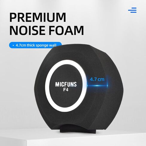 Micfuns F4 ترقية الزجاج الأمامي للميكروفون السميك، درع عزل البوب، فلتر انعكاس لاستوديوهات التسجيل، رغوة ممتصة للصوت (أسود) in Saudi Arabia