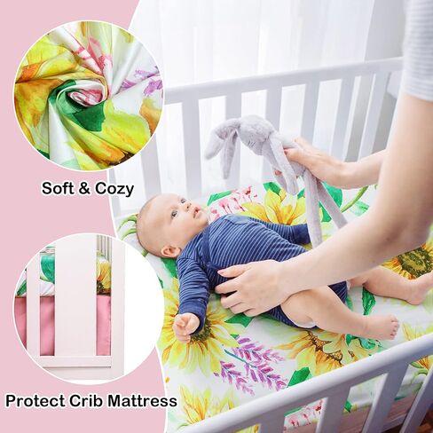 Honkaii Elephant Crib Bedding Set 4 Piece, Baby Nursery Bedding Sets Including Crib Quilt, Crib Skirt, Crib Sheet, Baby Blanket, Pink Crib Sets for Girls in Kuwait