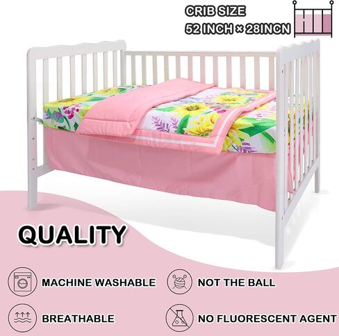 Honkaii Elephant Crib Bedding Set 4 Piece, Baby Nursery Bedding Sets Including Crib Quilt, Crib Skirt, Crib Sheet, Baby Blanket, Pink Crib Sets for Girls in Kuwait