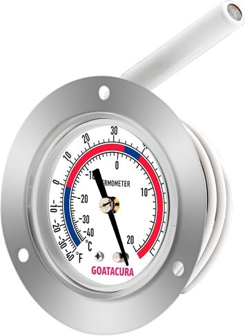 GOATACURA Vapor Capillary Refrigeration Thermometer, Stainless Steel Flanged Panel Mount, 2" Dial Size, 48" Capillary, -40-65 Deg F/-40-20 Deg C in Saudi Arabia