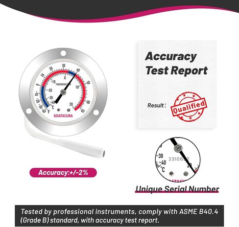 GOATACURA Vapor Capillary Refrigeration Thermometer, Stainless Steel Flanged Panel Mount, 2" Dial Size, 48" Capillary, -40-65 Deg F/-40-20 Deg C in Saudi Arabia