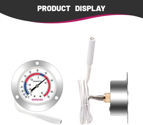 GOATACURA Vapor Capillary Refrigeration Thermometer, Stainless Steel Flanged Panel Mount, 2" Dial Size, 48" Capillary, -40-65 Deg F/-40-20 Deg C in Saudi Arabia