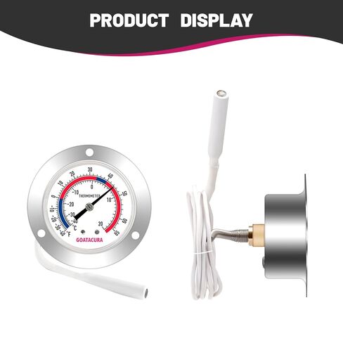 GOATACURA Vapor Capillary Refrigeration Thermometer, Stainless Steel Flanged Panel Mount, 2" Dial Size, 48" Capillary, -40-65 Deg F/-40-20 Deg C in Saudi Arabia