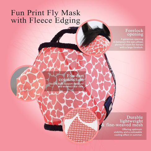 Harrison Howard All Round Mesh Horse Fly Mask UV Protective with Fleece Padded Edging and Fun Prints Forelock Opening Design Mask for Horse Hearts Large in Kuwait
