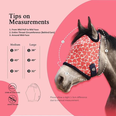 Harrison Howard All Round Mesh Horse Fly Mask UV Protective with Fleece Padded Edging and Fun Prints Forelock Opening Design Mask for Horse Hearts Large in Kuwait