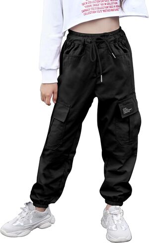 ALINTU Girls Cargo Pants Elastic Waist Cargo Jogger Pants with Pockets in Saudi Arabia
