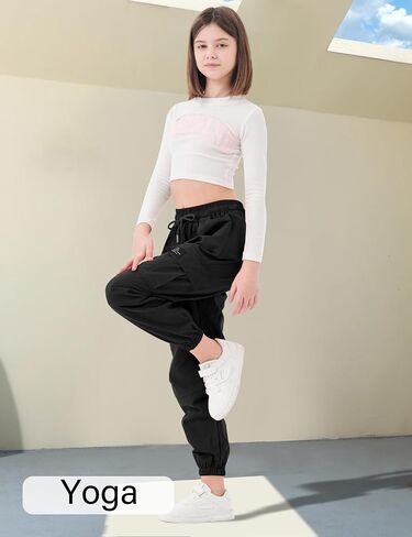 ALINTU Girls Cargo Pants Elastic Waist Cargo Jogger Pants with Pockets in Saudi Arabia