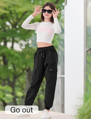 ALINTU Girls Cargo Pants Elastic Waist Cargo Jogger Pants with Pockets in Saudi Arabia