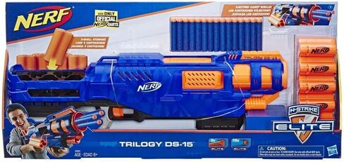 Trilogy DS-15 Nerf N-Strike Elite Toy Blaster مع 15 سهمًا رسميًا من Nerf Elite و5 قذائف - للأطفال والمراهقين والبالغين in Kuwait