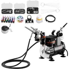 VEVOR Airbrush Kit, Professional Airbrush Set with 1/5 HP Compressor & 3 Airbrushes, Airbrushing System Kit with Multi-Purpose Dual-Action Gravity Feed Airbrushes, Art Nail Cookie Tatto in Kuwait
