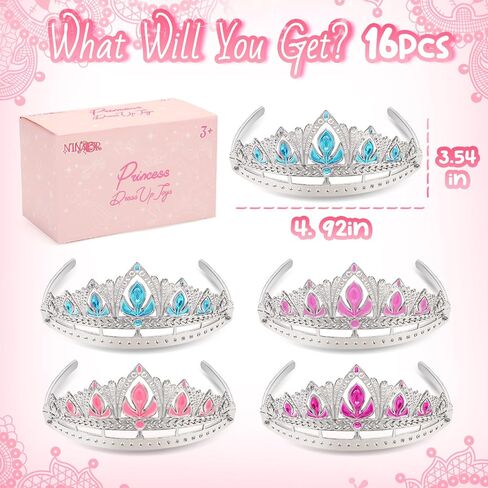 Party Favors Princess Crowns for Little Girls, 16Pcs Princess Dress Up Tiaras for Kids Jewelry Cosplay Accessories, Princess Toys Headband in Saudi Arabia