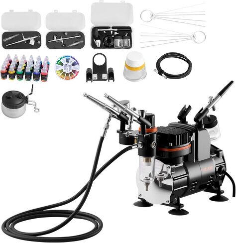 VEVOR Airbrush Kit, Professional Airbrush Set with 1/5 HP Compressor & 3 Airbrushes, Airbrushing System Kit with Multi-Purpose Dual-Action Gravity Feed Airbrushes, Art Nail Cookie Tatto in Kuwait