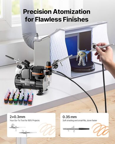 VEVOR Airbrush Kit, Professional Airbrush Set with 1/5 HP Compressor & 3 Airbrushes, Airbrushing System Kit with Multi-Purpose Dual-Action Gravity Feed Airbrushes, Art Nail Cookie Tatto in Kuwait