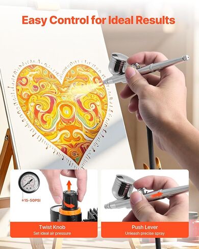 VEVOR Airbrush Kit, Professional Airbrush Set with 1/5 HP Compressor & 3 Airbrushes, Airbrushing System Kit with Multi-Purpose Dual-Action Gravity Feed Airbrushes, Art Nail Cookie Tatto in Kuwait