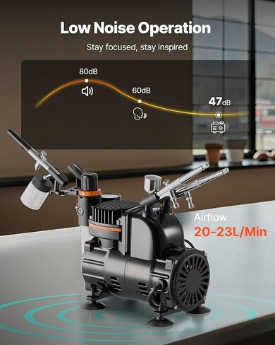 VEVOR Airbrush Kit, Professional Airbrush Set with 1/5 HP Compressor & 3 Airbrushes, Airbrushing System Kit with Multi-Purpose Dual-Action Gravity Feed Airbrushes, Art Nail Cookie Tatto in Kuwait