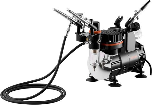 VEVOR Airbrush Kit, Professional Airbrush Set with 1/5 HP Compressor & 3 Airbrushes, Airbrushing System Kit with Multi-Purpose Dual-Action Gravity Feed Airbrushes, Art Nail Cookie Tatto in Kuwait