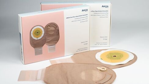 Areza Medical - One-Piece Open-Ended Drainable Colostomy & Ileostomy Bag with Velcro Closure, Carbon Filter & Exhaust Valve - 10 Bags per Box in Kuwait