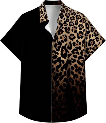 WDIRARA Men's Leopard Print Short Sleeve Shirt Button Down Collared Neck Casual Shirts in Saudi Arabia