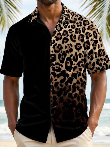 WDIRARA Men's Leopard Print Short Sleeve Shirt Button Down Collared Neck Casual Shirts in Saudi Arabia