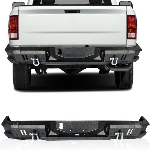 Off Road Rear Bumper Compatible with Dodge Ram 2500 3500 2010-2018, Heavy Duty Steel Rear Bumper with Conner Side Step, 2 LED Lights, License Plate Bracket, Backup Sensor Holes Full Width in Saudi Arabia