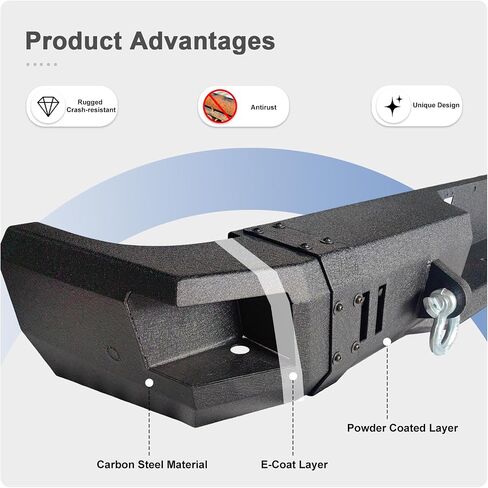 Off Road Rear Bumper Compatible with Dodge Ram 2500 3500 2010-2018, Heavy Duty Steel Rear Bumper with Conner Side Step, 2 LED Lights, License Plate Bracket, Backup Sensor Holes Full Width in Saudi Arabia
