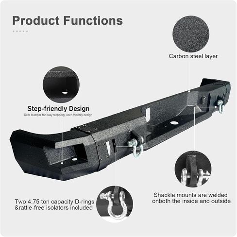Off Road Rear Bumper Compatible with Dodge Ram 2500 3500 2010-2018, Heavy Duty Steel Rear Bumper with Conner Side Step, 2 LED Lights, License Plate Bracket, Backup Sensor Holes Full Width in Saudi Arabia