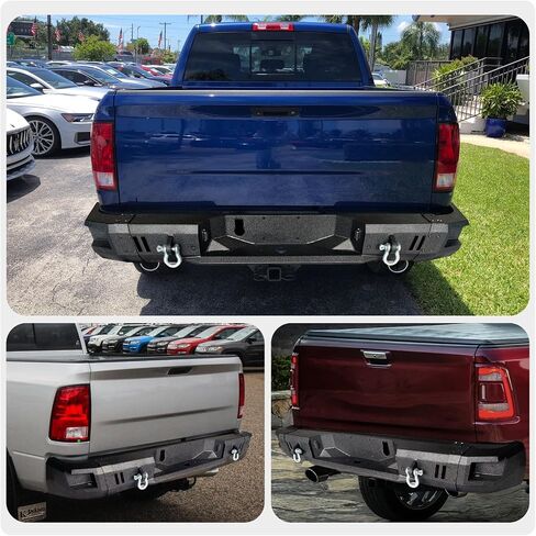 Off Road Rear Bumper Compatible with Dodge Ram 2500 3500 2010-2018, Heavy Duty Steel Rear Bumper with Conner Side Step, 2 LED Lights, License Plate Bracket, Backup Sensor Holes Full Width in Saudi Arabia