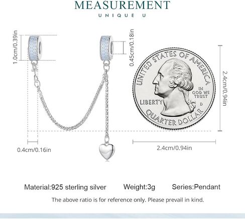 Rose Safety Chain Charms with 2 Rubber Spacer Stoppers Charms 925 Sterling Silver Beads fit Pandora Charms Bracelet for Women in Kuwait