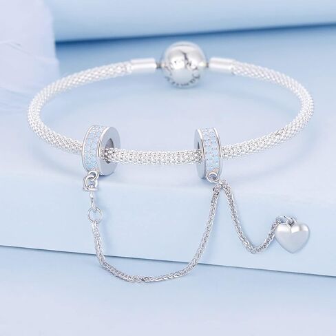 Rose Safety Chain Charms with 2 Rubber Spacer Stoppers Charms 925 Sterling Silver Beads fit Pandora Charms Bracelet for Women in Kuwait