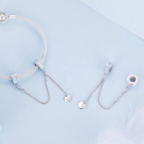 Rose Safety Chain Charms with 2 Rubber Spacer Stoppers Charms 925 Sterling Silver Beads fit Pandora Charms Bracelet for Women in Kuwait