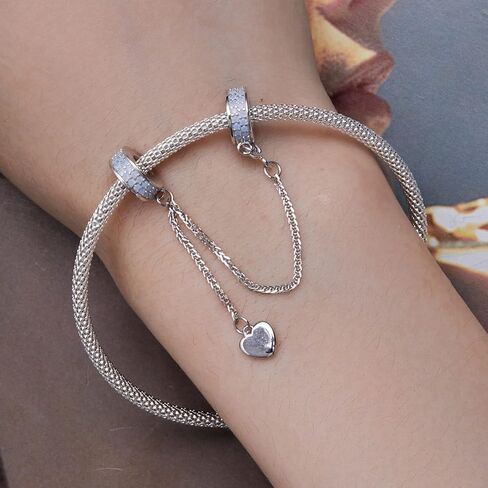 Rose Safety Chain Charms with 2 Rubber Spacer Stoppers Charms 925 Sterling Silver Beads fit Pandora Charms Bracelet for Women in Kuwait