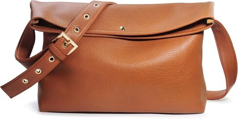 HOXIS Messenger Bag for Women Crossbody Purse Vegan Leather Foldover Shoulder Handbag (Nude) in Kuwait