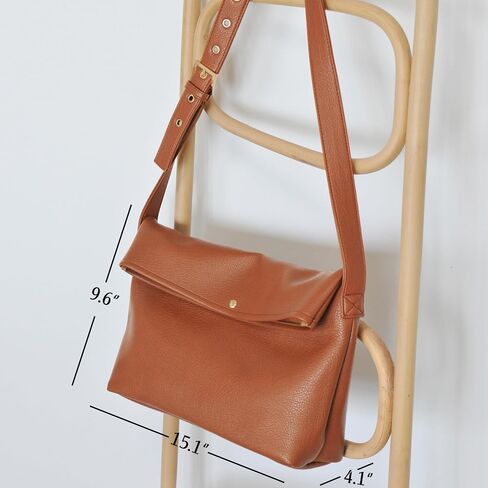 HOXIS Messenger Bag for Women Crossbody Purse Vegan Leather Foldover Shoulder Handbag (Nude) in Kuwait