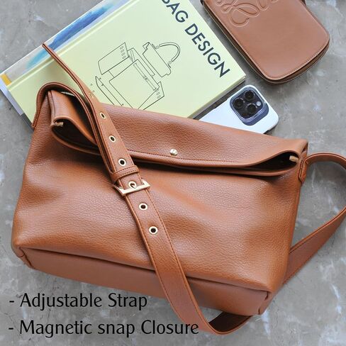 HOXIS Messenger Bag for Women Crossbody Purse Vegan Leather Foldover Shoulder Handbag (Nude) in Kuwait