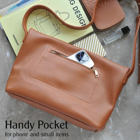 HOXIS Messenger Bag for Women Crossbody Purse Vegan Leather Foldover Shoulder Handbag (Nude) in Kuwait