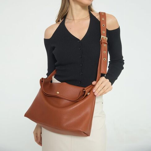 HOXIS Messenger Bag for Women Crossbody Purse Vegan Leather Foldover Shoulder Handbag (Nude) in Kuwait