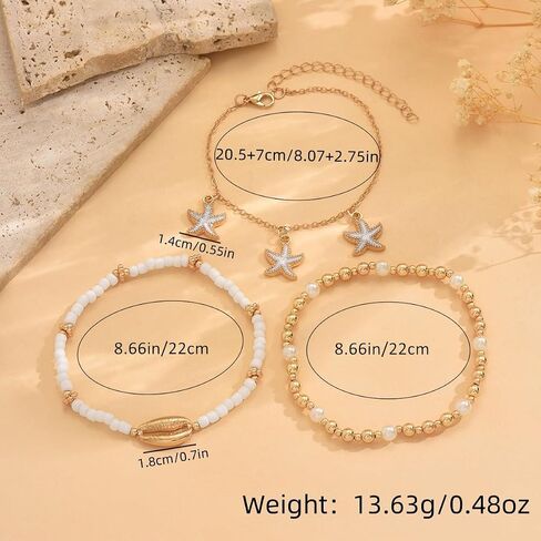 Ankle Bracelets for Women, Beaded Adjustable Gold Anklet Starfish Pearl Foot Chain Boho Jewelry for Women Beach Vacation Essentials Accessories in Saudi Arabia