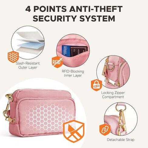 Anti Theft Crossbody Bag for Women, Slash-resistant RFID Blocking Travel Purses, Small Shoulder Bag Handbag, Nylon in Saudi Arabia
