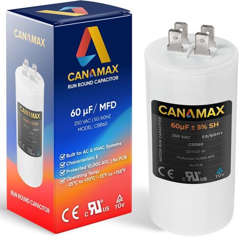 Canamax 20 uf MFD 450 VAC Volts Round Motor Run Capacitor 50/60 Hz AC Electric - Exact Fit for OEM Single Phase Motor Capacitors Condenser Straight Cool or Heat Pump Air Conditioner in Saudi Arabia