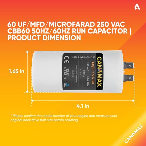 Canamax 20 uf MFD 450 VAC Volts Round Motor Run Capacitor 50/60 Hz AC Electric - Exact Fit for OEM Single Phase Motor Capacitors Condenser Straight Cool or Heat Pump Air Conditioner in Saudi Arabia