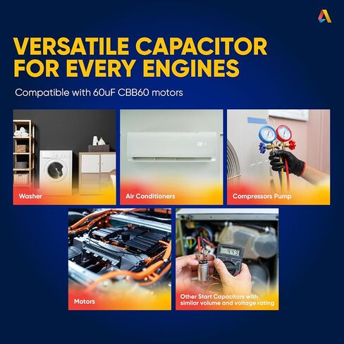 Canamax 20 uf MFD 450 VAC Volts Round Motor Run Capacitor 50/60 Hz AC Electric - Exact Fit for OEM Single Phase Motor Capacitors Condenser Straight Cool or Heat Pump Air Conditioner in Saudi Arabia