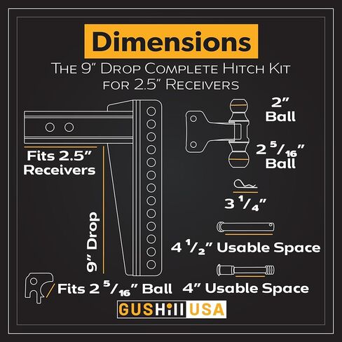 GusHillUSA GHC3336 Complete Adjustable Hitch Bundle for 2.5" Receiver with Dual Ball,Pintle Attachment & Locking Pins,16,000 lbs Tow Rating (7-Inch Drop) in Kuwait