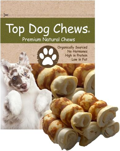 Top Dog Chews - لفائف خد لحم البقر المحمص مع الدجاج ملفوف 10 "-12" - 3 عبوة in Kuwait